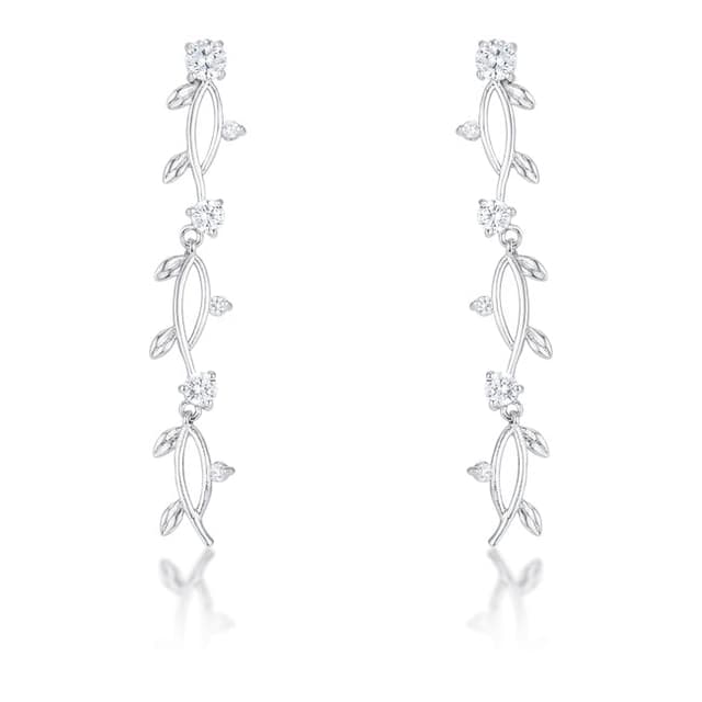 1.1Ct Vine Design Rhodium Earrings
