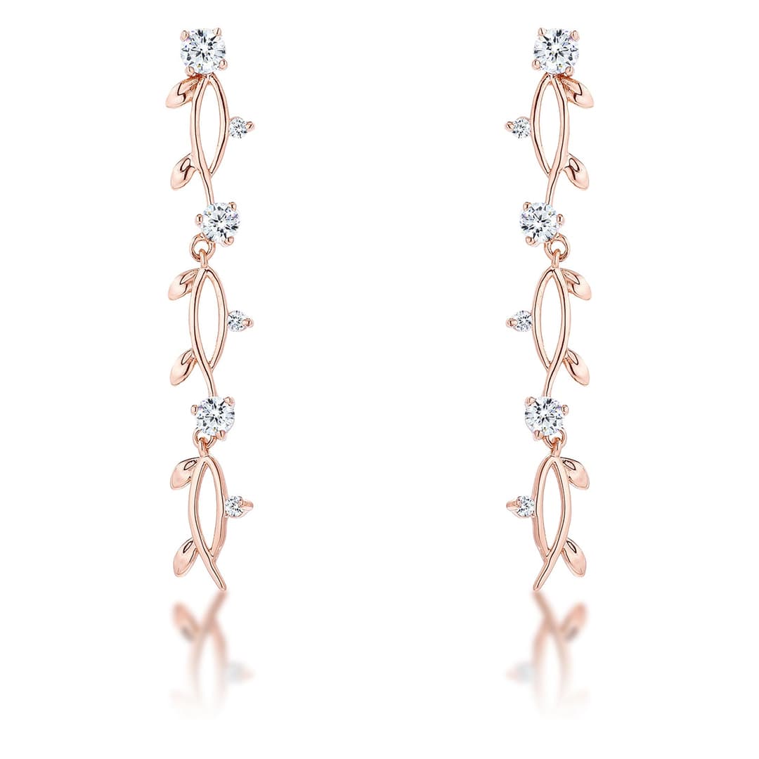 1.1Ct Vine Design Rose Gold Plated Earrings