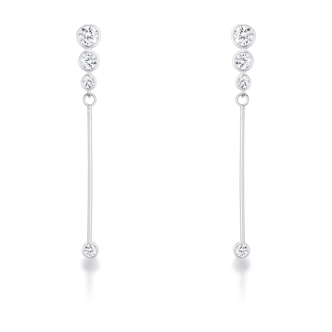 1.2Ct Graduated Rhodium Plated Drop Cubic Zirconia Earrings.