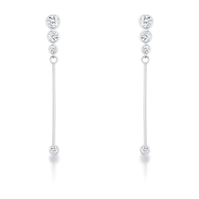 1.2Ct Graduated Rhodium Plated Drop Cubic Zirconia Earrings.