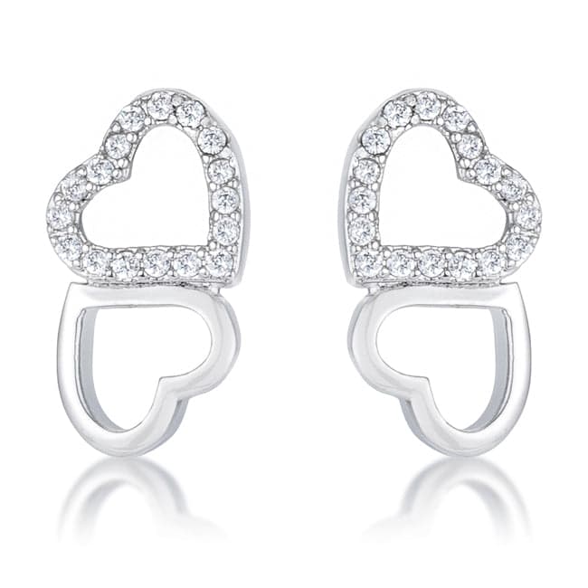 .17 Ct Melded Hearts Rhodium and CZ Stud Earrings