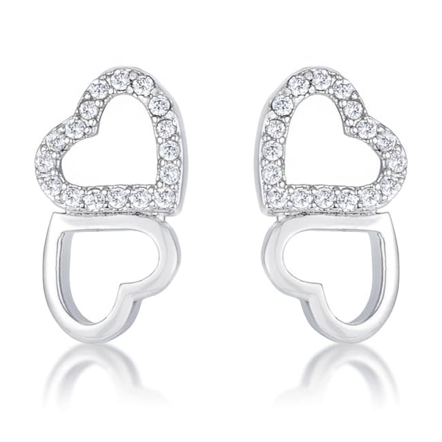 .17 Ct Melded Hearts Rhodium and CZ Stud Earrings