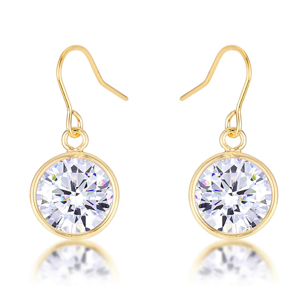 18k Gold Plated Bezel Solitaire Drop Earrings