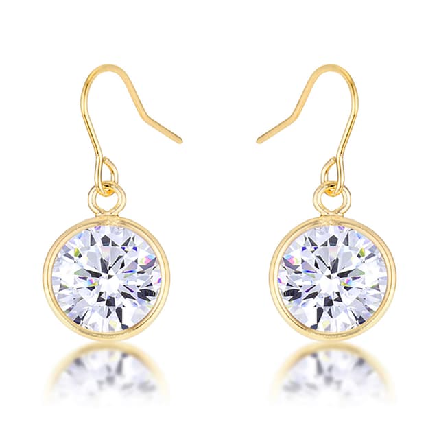 18k Gold Plated Bezel Solitaire Drop Earrings