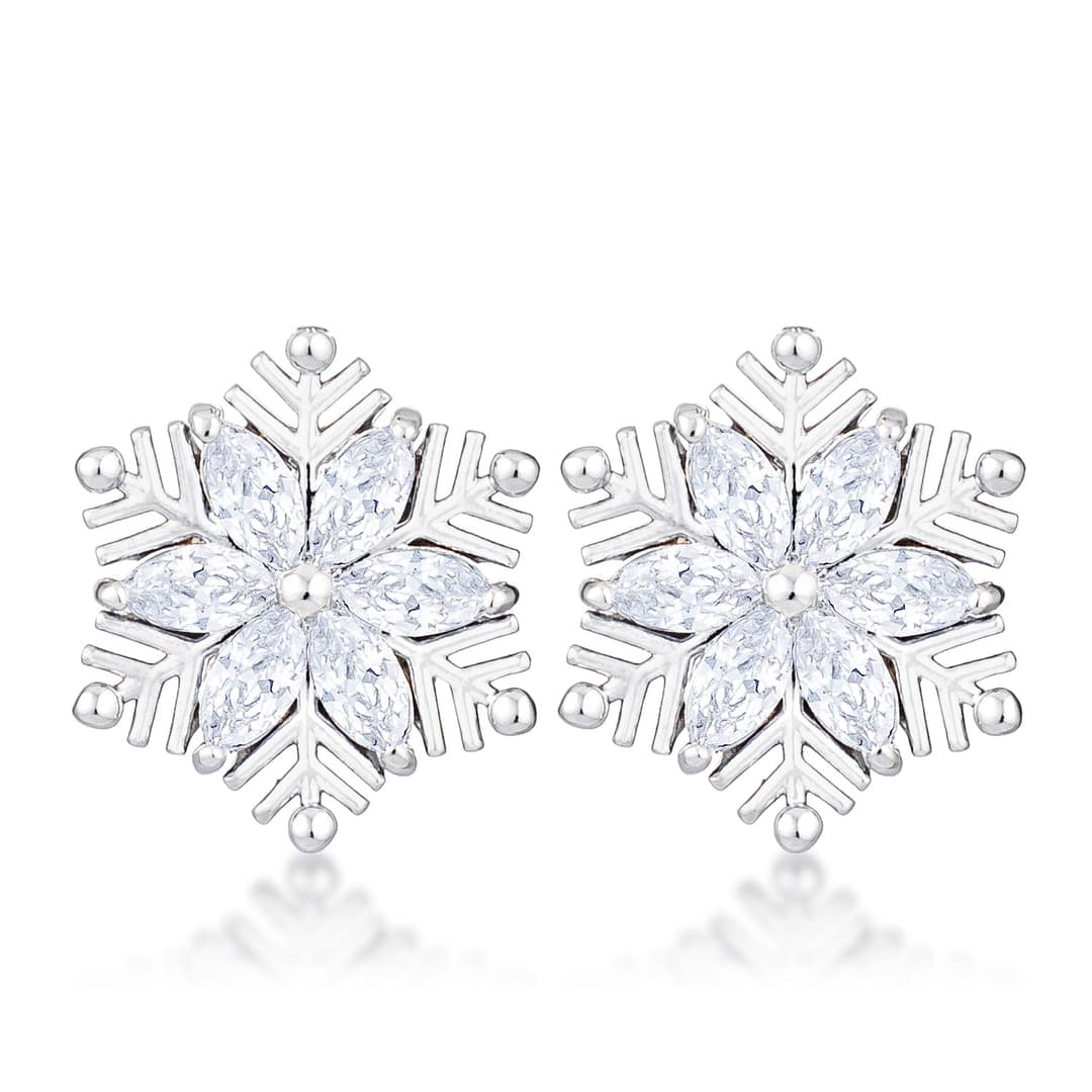 .6Ct Rhodium Plated Clear Marquise Snowflake Earrings