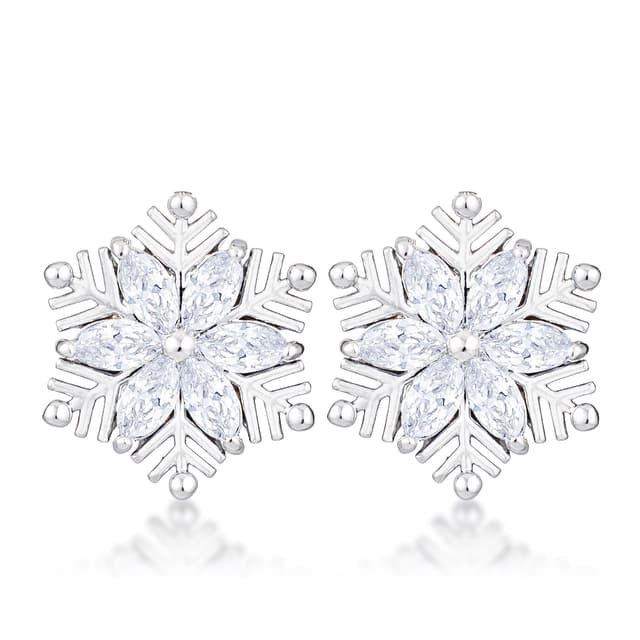 .6Ct Rhodium Plated Clear Marquise Snowflake Earrings