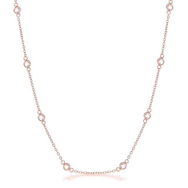 16" 18k Rose Gold Plated Clear CZ Round Bezel Saturn Necklace