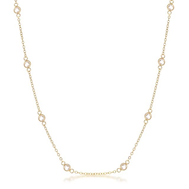 16" 18k Gold Plated Clear CZ Round Bezel Saturn Necklace