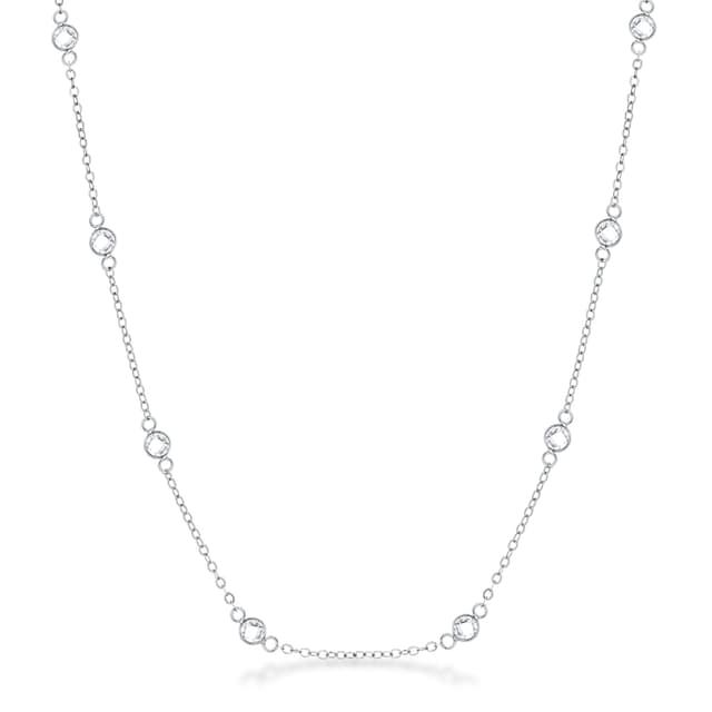16" Rhodium Plated Clear CZ Round Bezel Saturn Necklace