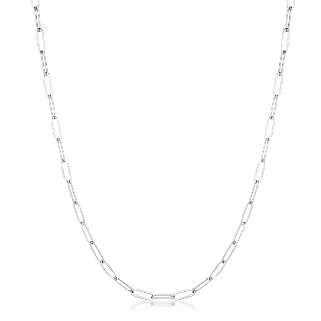 16" Rhodium Plated Linked Mid Size Paperclip Chain Necklace