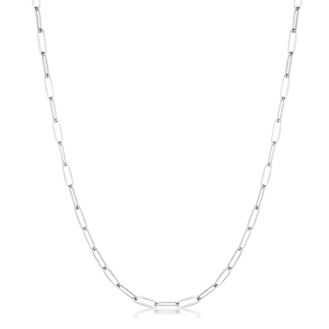16" Rhodium Plated Linked Mid Size Paperclip Chain Necklace